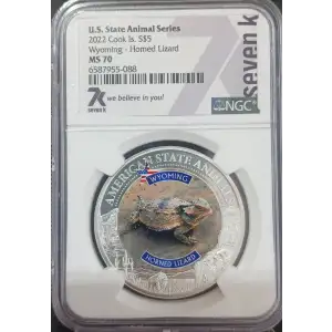 Cook Islands 1 oz Silver S$5 U.S. State Animal Series Wyoming - Horned Lizard