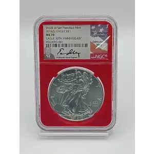 2016(S) American Silver Eagle NGC MS70 30th Anniv. Moy Signed (Red Core) (2)