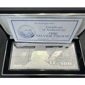 Various Years 4 oz $100 Franklin Note Silver Bar Proof (Box and COA)