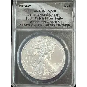 22016-W American Silver Eagle ANACS SP70 Satin Finish A First Strike Coin Cert. (2)