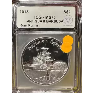 2018 Silver Antigua & Barbuda Rum Runner ICG MS70 IDC Verified