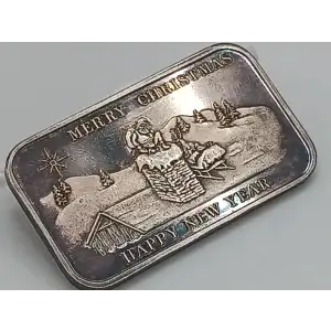 1984 Merry Christmas, Happy New Year 1 oz Silver Bar Tentex Mint UNIFORM TONE