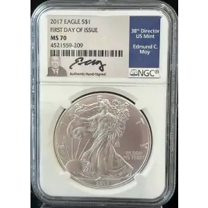 2017 Eagle America Silver Eagle NGC MS70 First Day of Issue Edmund C. Moy Signed (2)