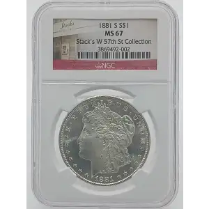 1881-S Morgan Silver Dollar NGC MS67 Stack's W 57th St Collection