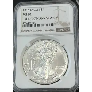 2016 American Silver Eagle NGC MS70 Eagle 30th Aniv.