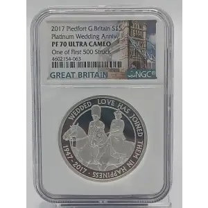 2017 Platinum Wedding Anniv. S£5 Piedfort Coin NGC PF70 UC 1 of First 500 Struck (5)
