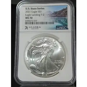 2021 Silver Eagle NGC MS-70 Eagle Landing T-2 Alaska U.S. State Series