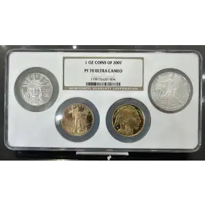 1 oz Gold, Silver, and Platinum US Coins of 2007 PF70UC NGC