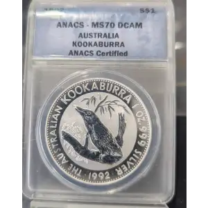 1992 Australia Silver Kookaburra 1oz coin ANACS MS70 DCAM (2)
