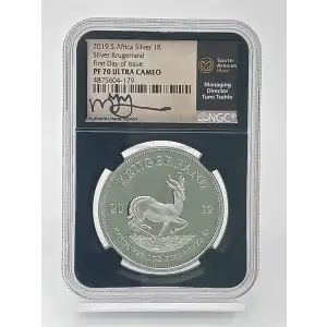 2019 South Africa Silver Krugerrand NGC PF70 FDOI Tumi Tsehlo Signed (CoA)