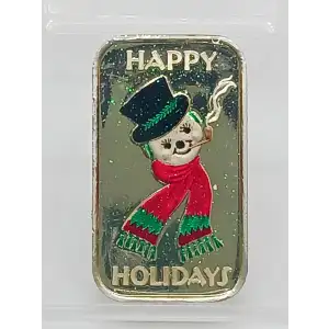Happy Holidays Snowman 1 oz Colorized Silver Bar Vintage