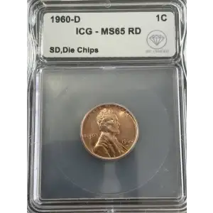 1960 D Lincoln Memorial Cent ICG MS65 Red SD Die Chips