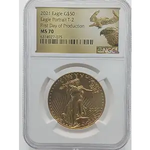 2021 1 oz American Gold Eagle Coin NGC MS70 T-2 FDOP (Golden Eagle Label)