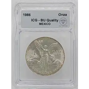 1986 Mexican 1 oz Silver Libertad Coin ICG BU Quality IDC Verified