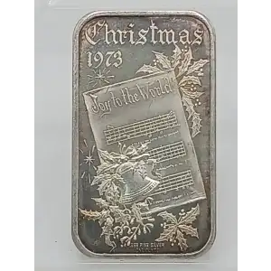 1973 Christmas Joy To The World 1 oz Silver Bar Madison Mint VINTAGE #2