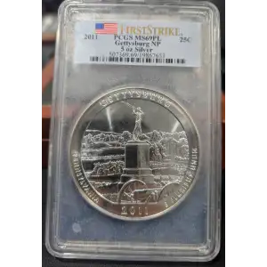 2011 25C Gettysburg NP 5 oz Silver - First Strike, PL